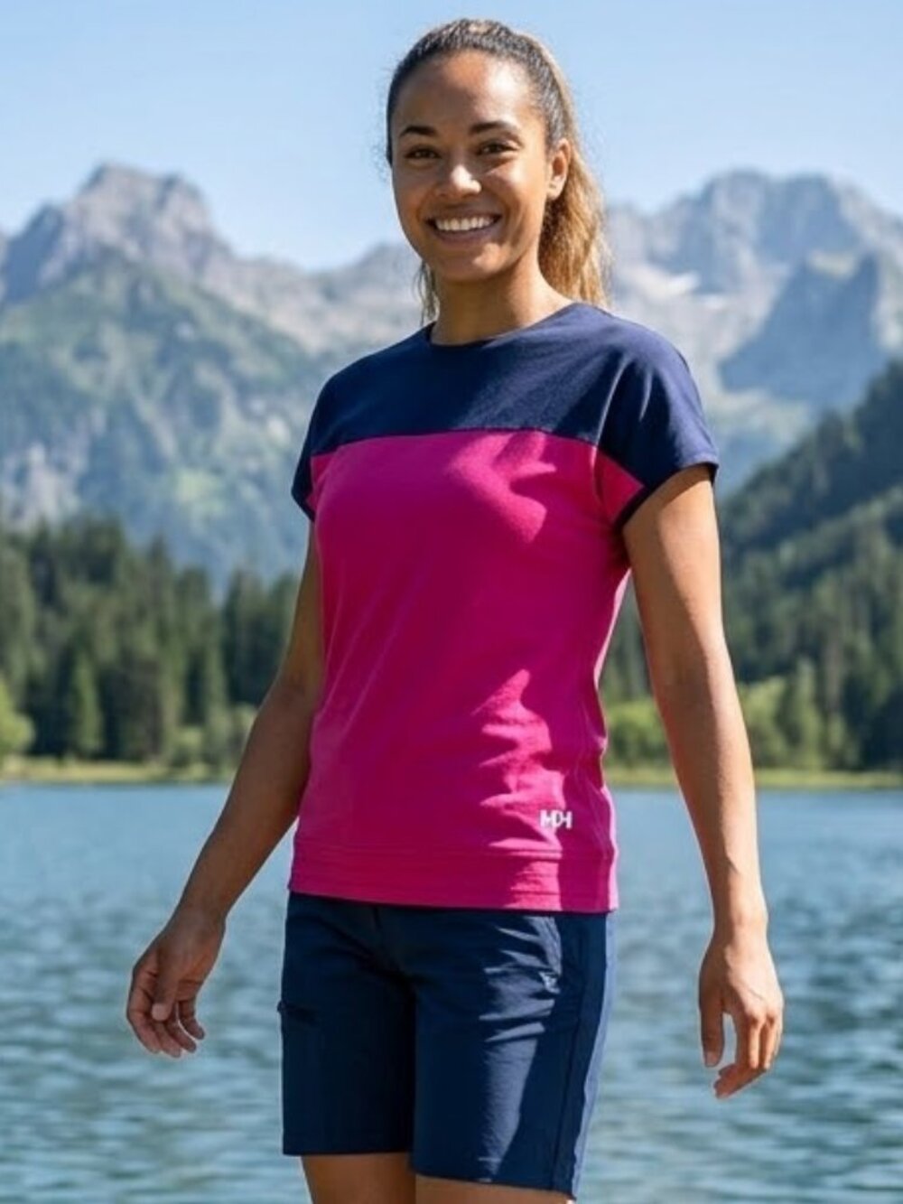 EUC HELLY HANSEN women’s Thalia Small Top Magenta Navy cotton blend